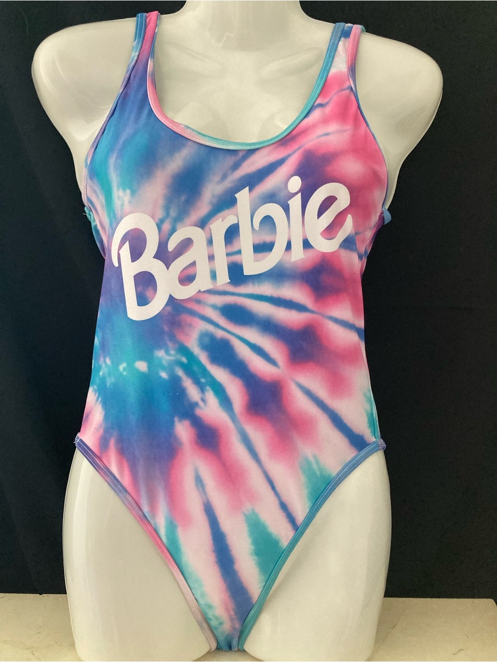 Barbie Y2K Tie-Dye One Piece Swimsuit Pink Blue Purple Size XS